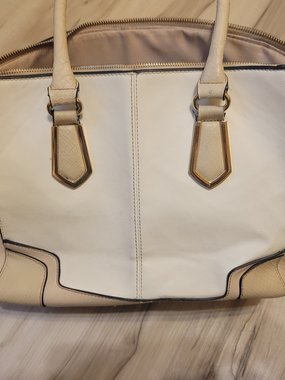 Mossimo Cream Structured Tote Bag with Gold Accents